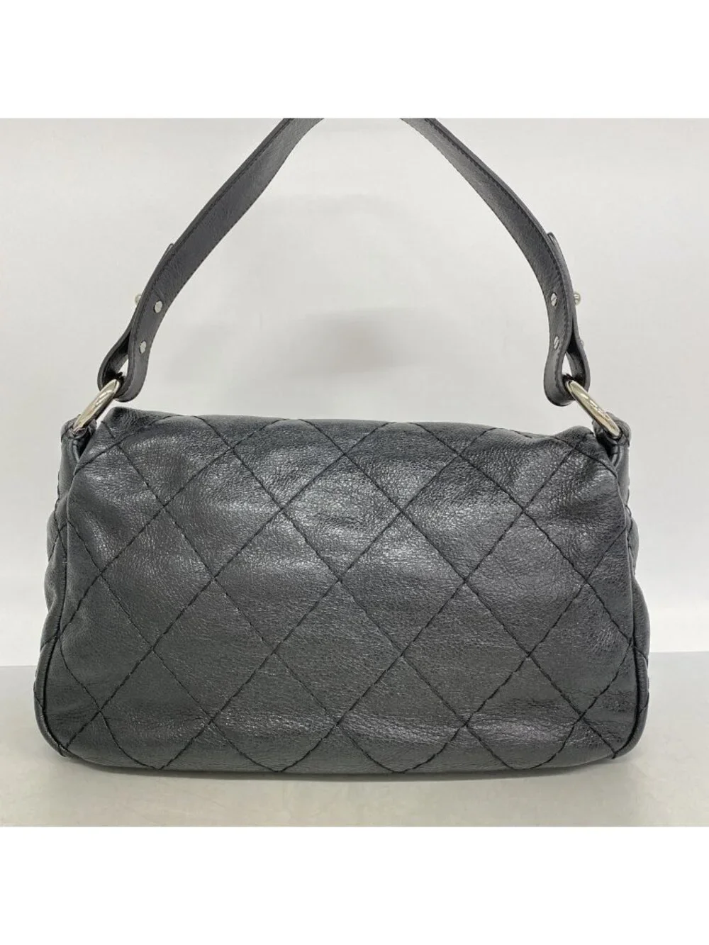 Chanel Shoulder Bag on the Road Leather Black Silver